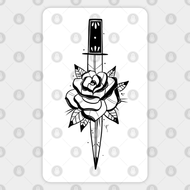 Rose and Dagger blk Magnet by MoonstoneandMyth